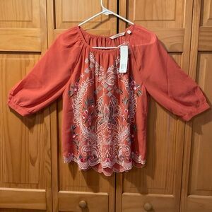 Soft Surroundings Coral Embroidered Blouse